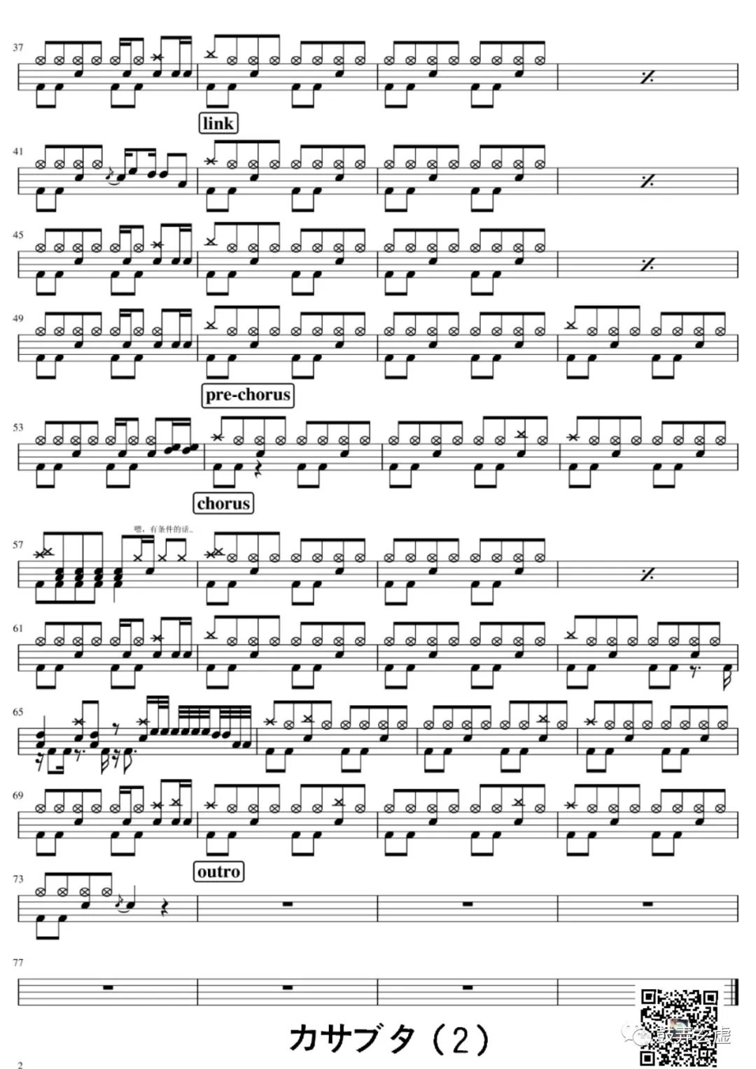 ONE OK ROCK《カサブタ》鼓谱 - 架子鼓谱第2张