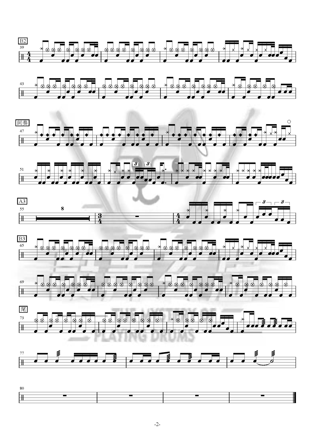 柳爽《玫瑰窃贼》鼓谱 - 架子鼓谱第2张