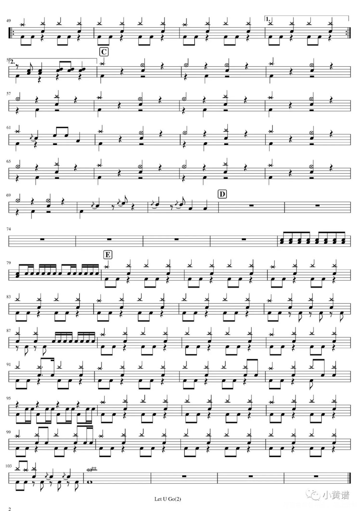 Ashley Parker Angel《Let U Go》鼓谱 - 架子鼓谱第2张