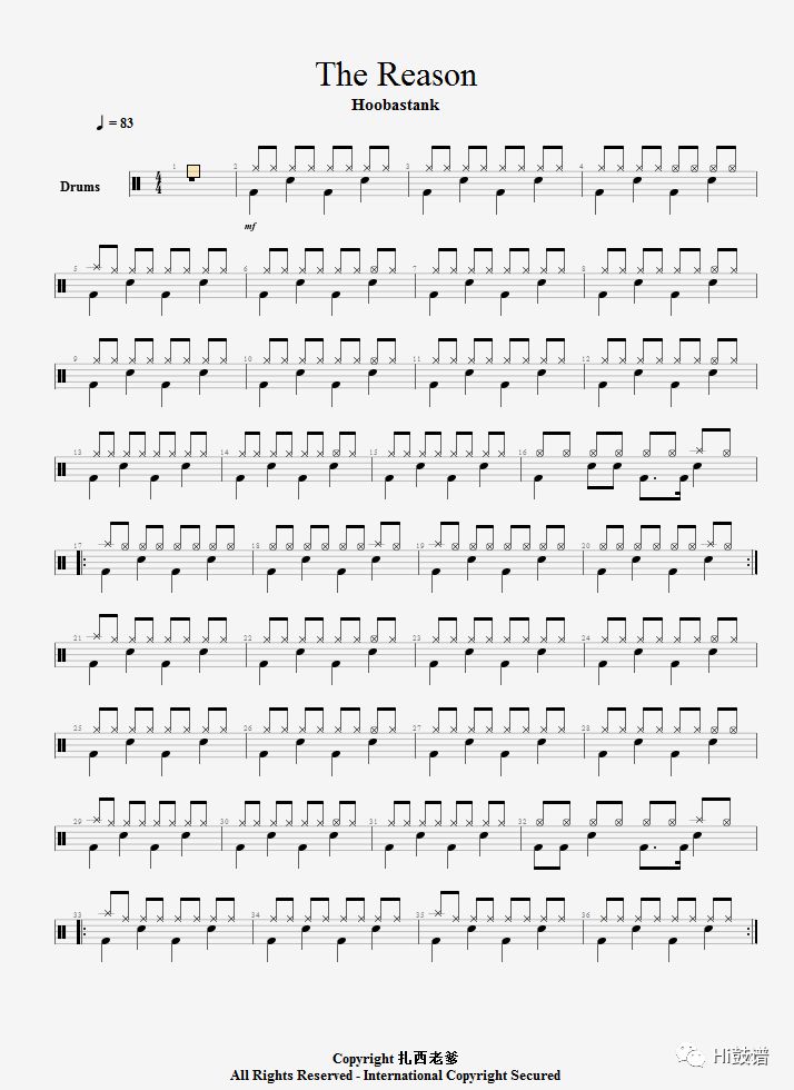 第2期鼓谱《The Reason》鼓谱 - 架子鼓谱