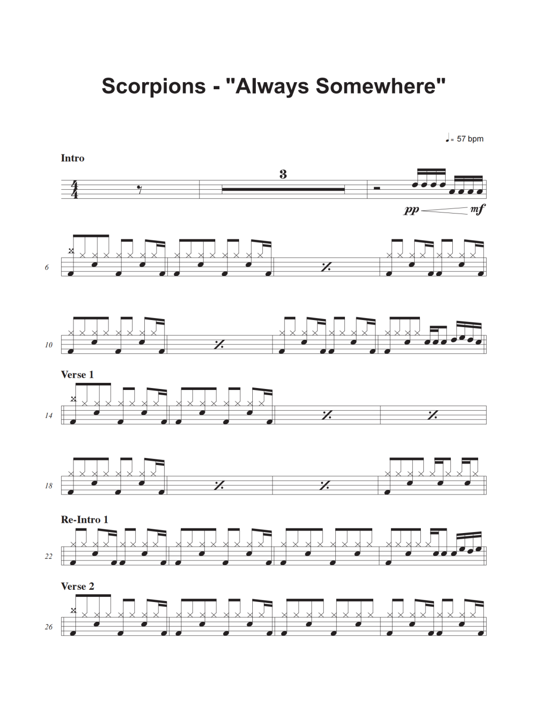 Scorpions《Always Somewhere》鼓谱 - 架子鼓谱